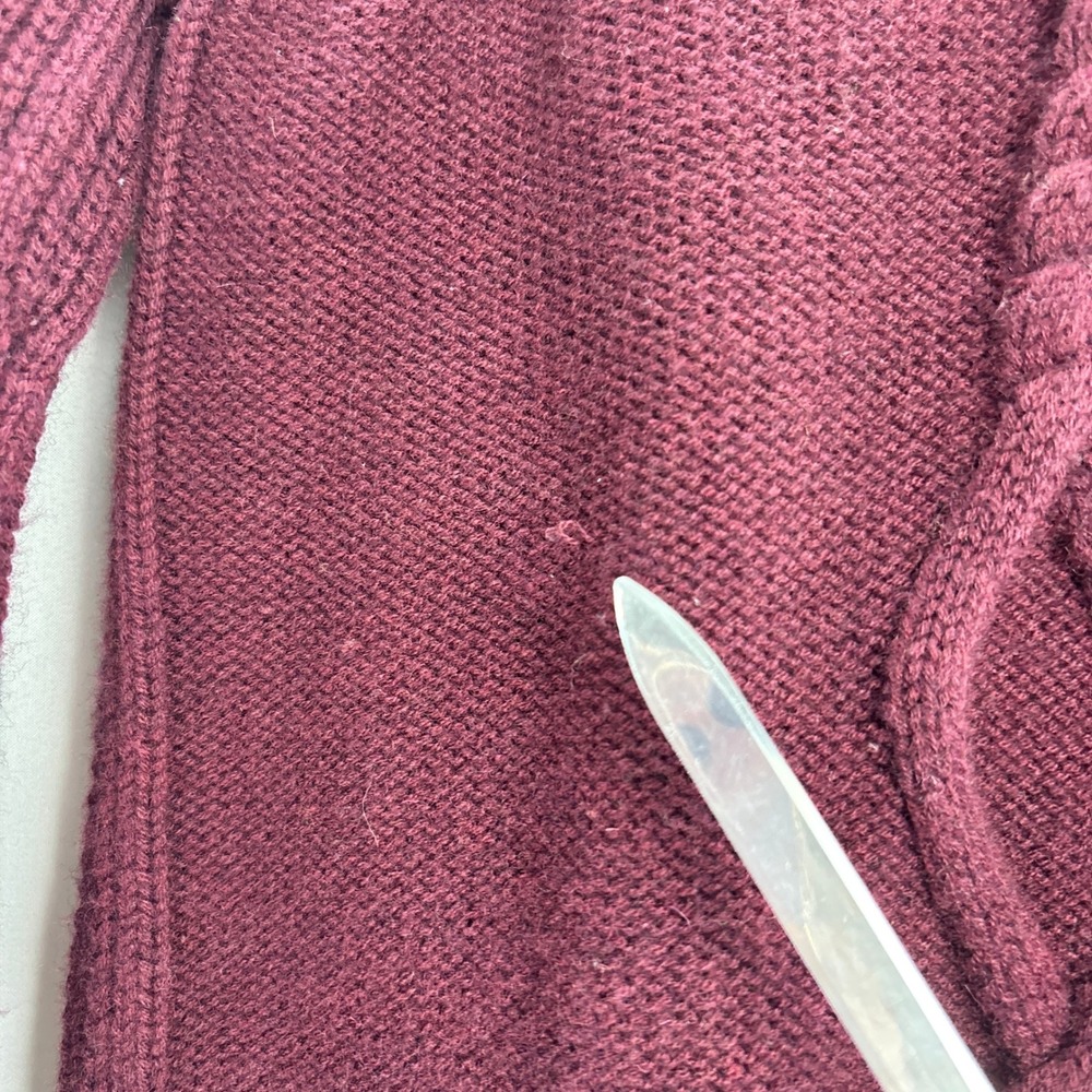 Athleta Merino Wool Cable Knit Hoodie Sweater Medium Burgundy Soft Warm Pullover - Picture 5 of 16